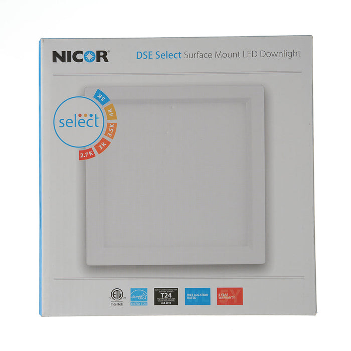 NICOR DSE 6-Inch 15.6W White Square LED Surface Mount Downlight CCT Selectable 2700K/3000K/3500K/4000K/5000K 120V (DSE63120SSQWH)