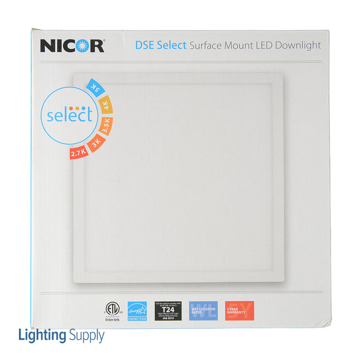 NICOR DSE 9-Inch 18.6W White Square LED Surface Mount Downlight CCT Selectable 2700K/3000K/3500K/4000K/5000K 120V (DSE93120SSQWH)