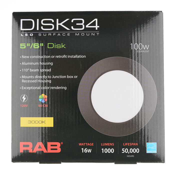 RAB Economy Disk 6 Inch 16W 90 CRI Round 3000K 950Lm 120V Smooth Bronze (DSK34-6R16930120BRS)