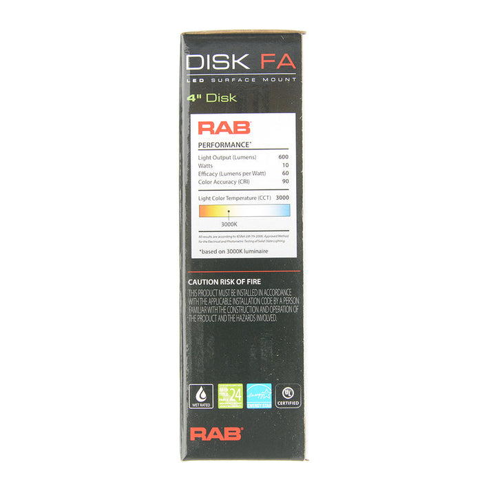 RAB Economy Disk PIR 4 Inch Round Metallic White 10W 600Lm 120V 3000K/4000K/5000K 90 CRI Triac Dimming (DSKFA-4R109CCT120WS/PIR)