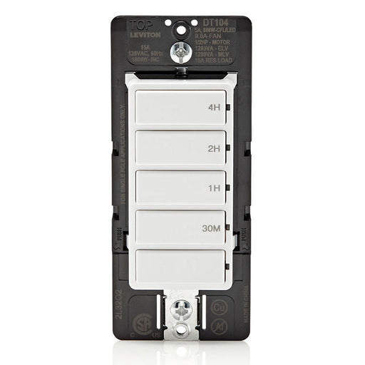 Leviton White 15A Single Pole Decora In-Wall 4-Hour Countdown Timer Switch 5-Button 30 Minute/1/2/4 Hours (DT104-1LW)