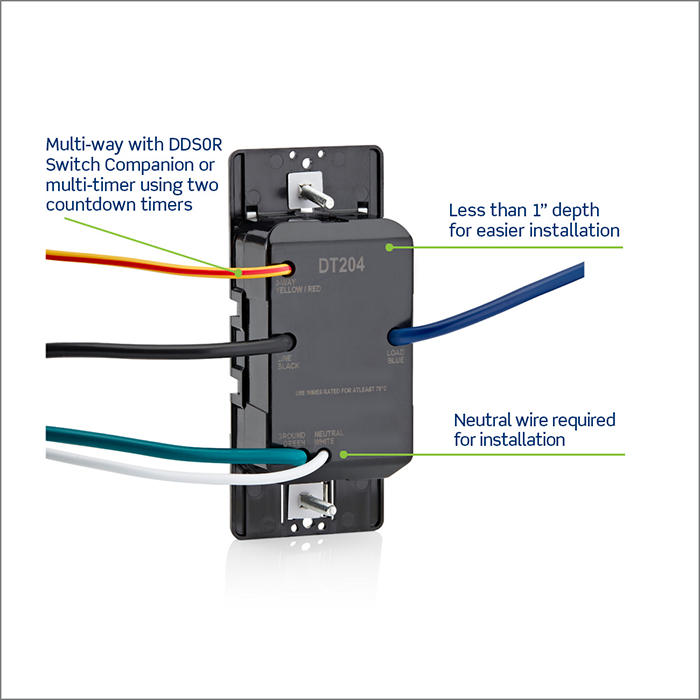 Leviton White 20A Single Pole/Multi-Way/Multi Timer Decora In-Wall 4-Hour Countdown Timer Switch 5-Button 30 Minute/1/2/4 Hours (DT204-1LW)