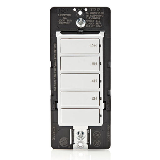 Leviton White 20A Single Pole/Multi-Way/Multi Timer Decora In-Wall 12-Hour Countdown Timer Switch 5-Button 2/4/8/12 Hours (DT212-1LW)