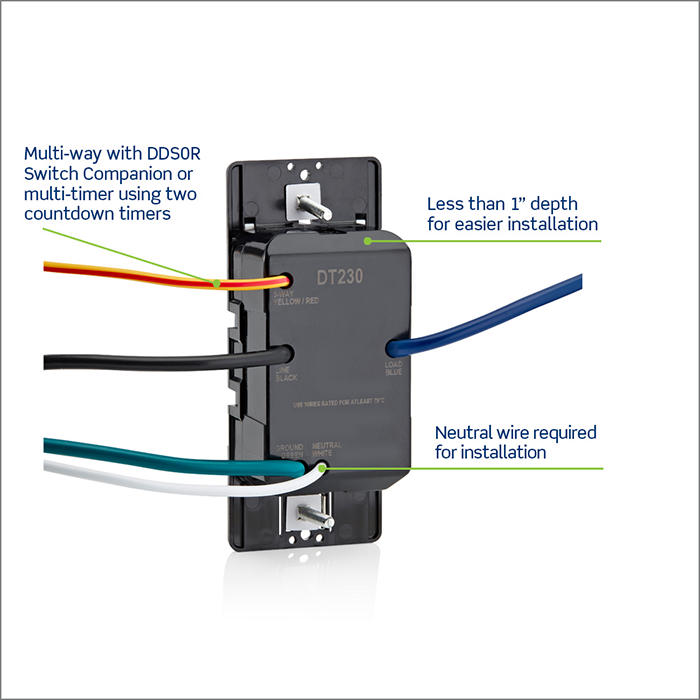 Leviton White 20A Single Pole/Multi-Way/Multi Timer Decora In-Wall 30-Minute Countdown Timer Switch 5-Button 5/10/15/30 Minutes (DT230-1LW)