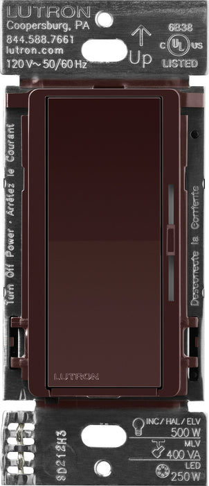 Lutron Diva Smart ELV+ Dimmer Switch for Caseta Systems Phase Selectable 250W LED/400VA MLV/500W ELV Neutral Required 120V Brown (DVRF-5NE-BR)