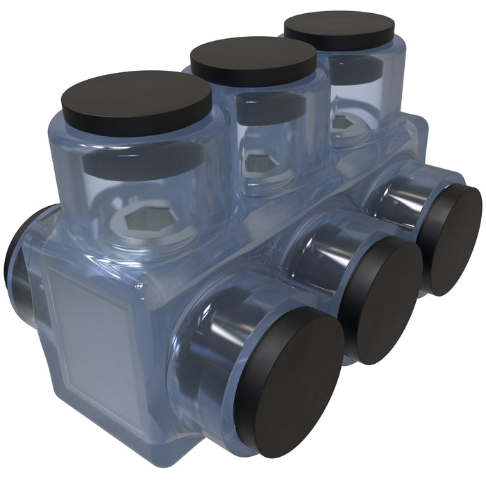ILSCO ClearTap Insulated Aluminum Multi-Tap Connector Conductor Range 350-6 3 Ports Dual Sided Entry Tin Plated UL CSA SR (ECTD-3-350-SR)