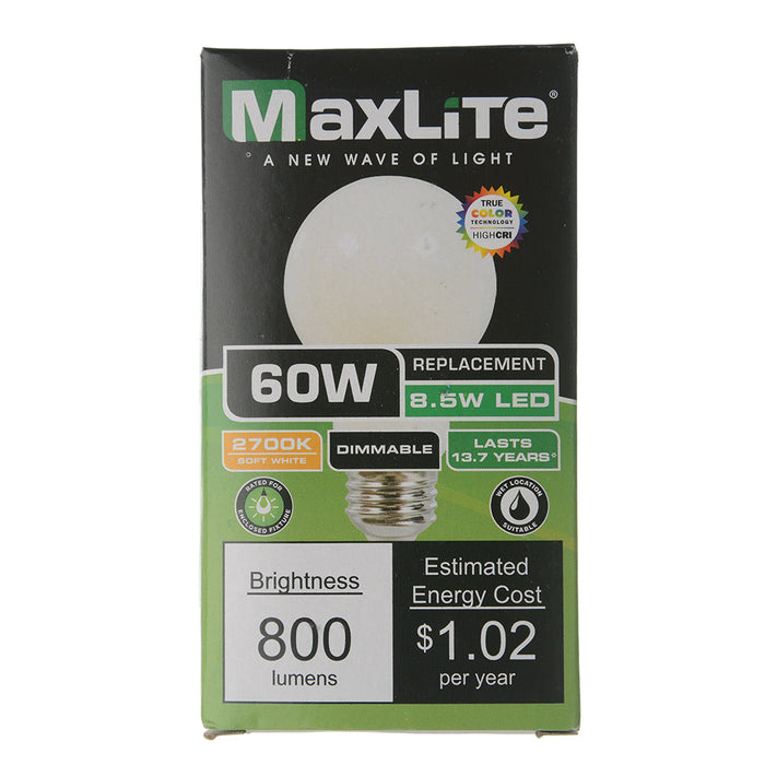Maxlite 110551 Enclosed Frosted Filament 8.5W A19 Dimmable 90 CRI 2700K JA8 Generation 1 (EFF8.5A19D927/JA81)