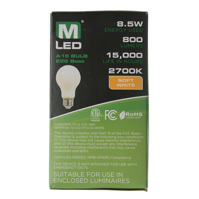 Maxlite 110551 Enclosed Frosted Filament 8.5W A19 Dimmable 90 CRI 2700K JA8 Generation 1 (EFF8.5A19D927/JA81)