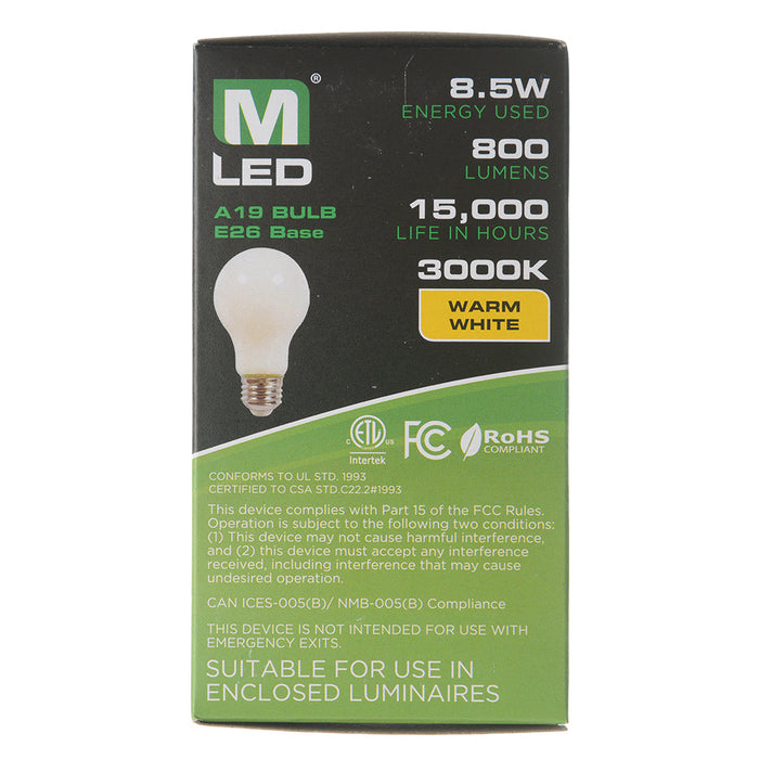 Maxlite 110552 Enclosed Frosted Filament 8.5W A19 Dimmable 90 CRI 3000K JA8 Generation 1 (EFF8.5A19D930/JA81)