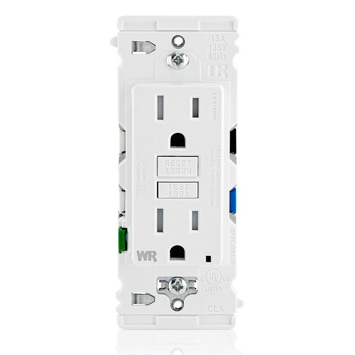 Leviton Lever Edge 15A 125V Self-Test Tamper-Resistant/Weather-Resistant GFCI White (EGFW1-KW)