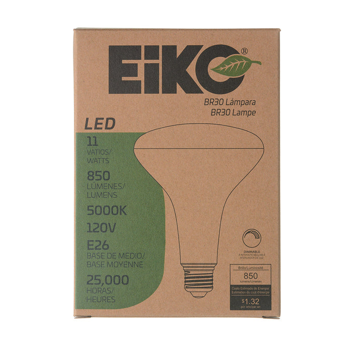 EIKO LED11WBR30/850-DIM-G9 LED BR30 Reflector Flood 11W-850Lm Dimmable 5000K 80 CRI 120V E26 (10756)
