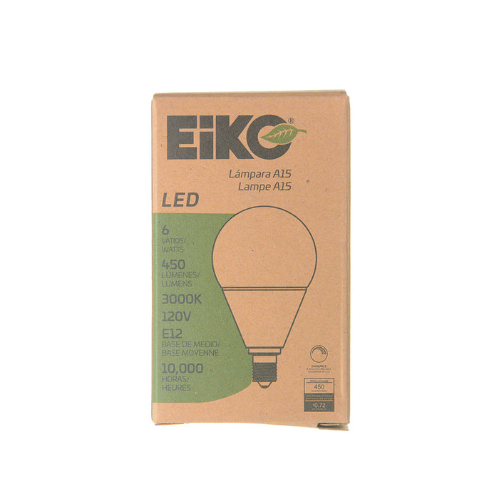 EIKO L6WA15/830PF/D/E12 6W 450Lm LED A15 80 CRI 3000K Plastic Frosted Dimmable E12 Base (13035)