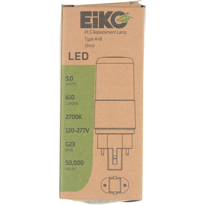EIKO L5WPLS/AB/827/U/G23/O 5W 610Lm LED PLS Type A/B Plastic 80 CRI 2700K 120-277V Omni G23 Base (14610)