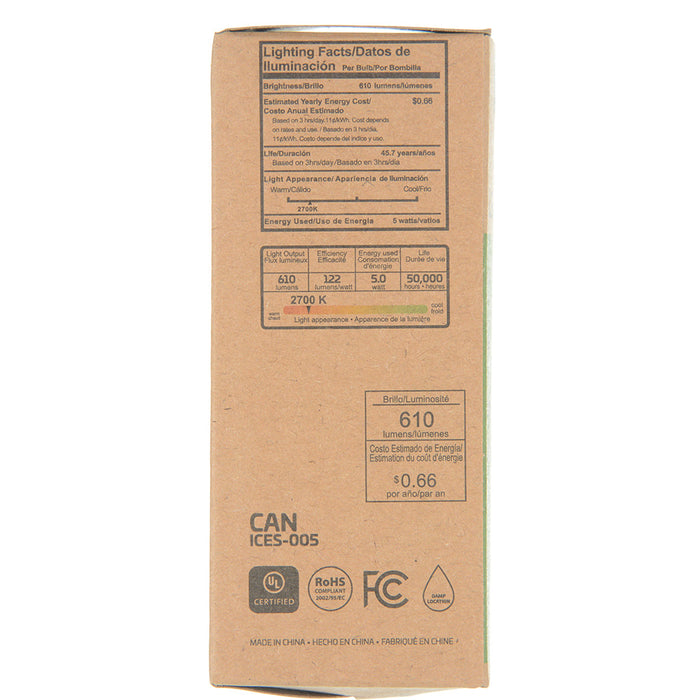 EIKO L5WPLS/AB/827/U/G23/O 5W 610Lm LED PLS Type A/B Plastic 80 CRI 2700K 120-277V Omni G23 Base (14610)