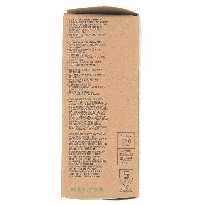 EIKO L5WPLS/AB/827/U/G23/O 5W 610Lm LED PLS Type A/B Plastic 80 CRI 2700K 120-277V Omni G23 Base (14610)