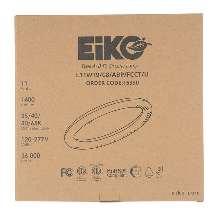 EIKO L11WT9/C8/ABP/FCCT/U 11W 1400Lm LED T9 Circline 8 Inch Type A+B Plastic CCT Selectable 3500K/4000K/5000K/6500K 120-277V (15330)
