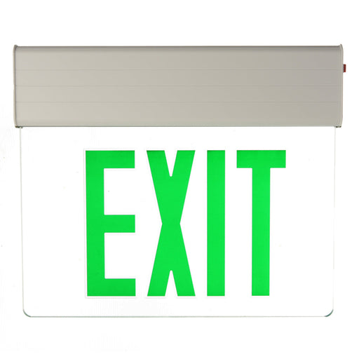 Best Lighting Products Edge-Lit LED Exit Single Face Green Letters Clear Panel White Housing Battery Backup (ELXTEU1GCWEM)