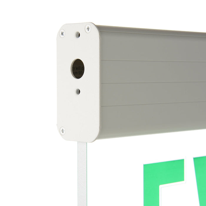 Best Lighting Products Edge-Lit LED Exit Single Face Green Letters Clear Panel White Housing Battery Backup (ELXTEU1GCWEM)