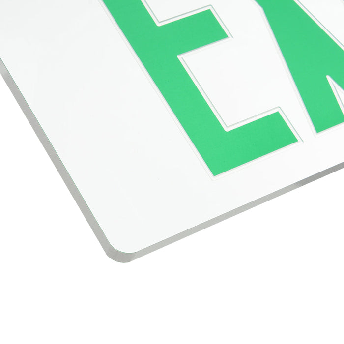 Best Lighting Products Edge-Lit LED Exit Single Face Green Letters Clear Panel White Housing Battery Backup (ELXTEU1GCWEM)