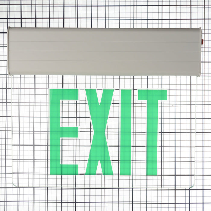 Best Lighting Products Edge-Lit LED Exit Single Face Green Letters Clear Panel White Housing Battery Backup (ELXTEU1GCWEM)