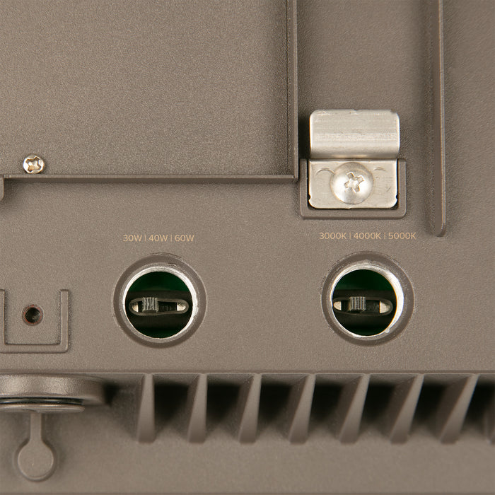 ESL Vision Canopy Wattage/CCT Selectable 30W/40W/60W 3000K/4000K/5000K 120-277Vac Input Bronze Daylight And Occupancy Sensor Built In Photocell (ESL-CP-3060W-43050-BZ-1DHOC-PC)