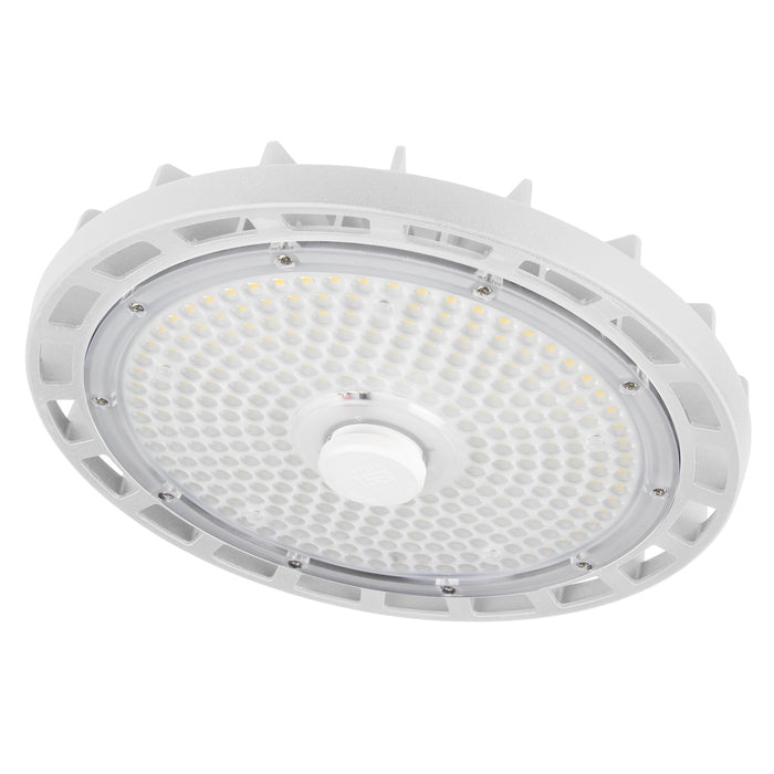 ESL Vision 150W LED Round High Bay 20925Lm 5000K 90 Degree Lens 120-277V Integrated Sensor Receptacle White Emergency Back Up (ESL-ERHB-135W-150-WH-90D-EM30)