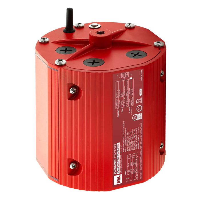 ESL Vision Emergency Backup Battery Unit Auto Test Function25W Output 90 Minutes Min 100-347Vac Input 170Vdc Output Closed Cylinder (ESL-EMG-HB2-CWR-25W)