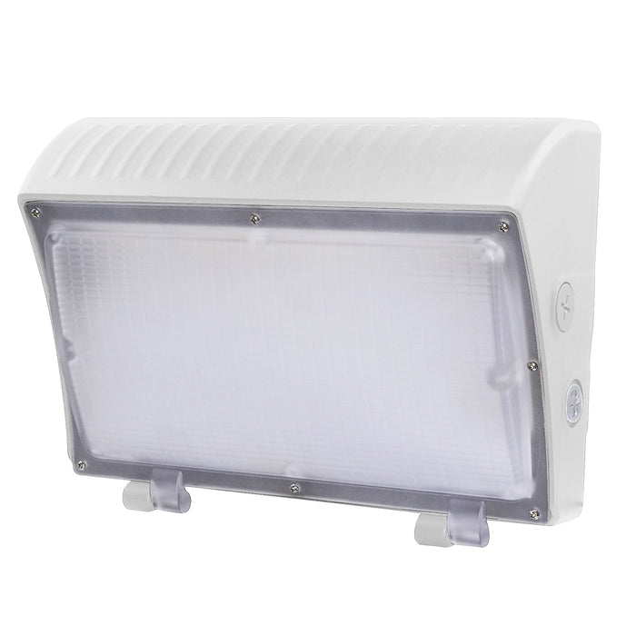 ESL Vision Wall Pack Wattage/CCT Selectable 70W/85W/100W 3000K/4000K/5000K 13800Lm 120-277Vac White Integrated Emergency Backup Battery Unit (ESL-WP-70100W-63050-WH-EM9-11OCC)