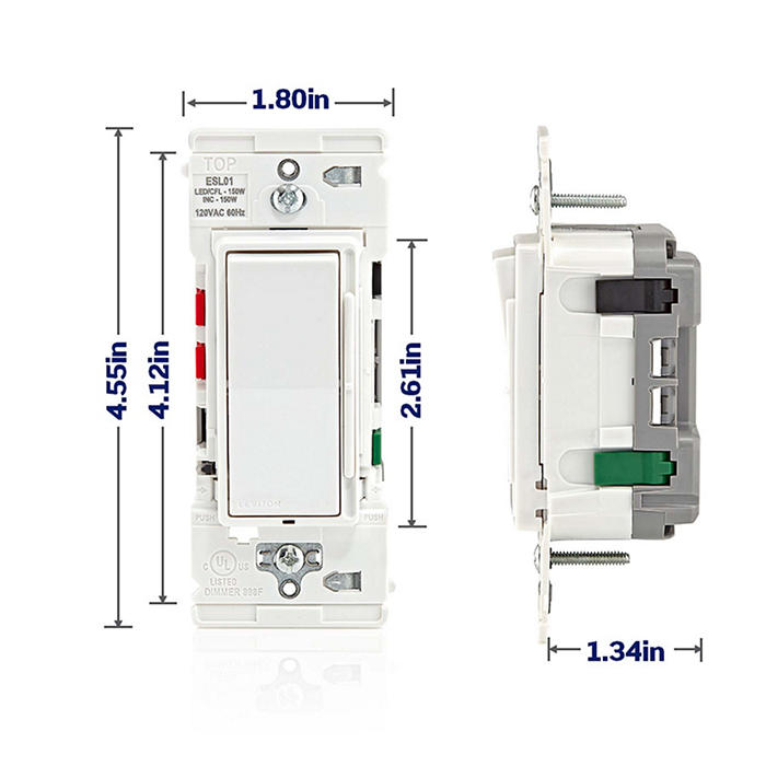 Leviton Decora Lever Edge Rocker Slide Dimmer Switch 150W LED/CFL/Incandescent White (ESL01-1LW)