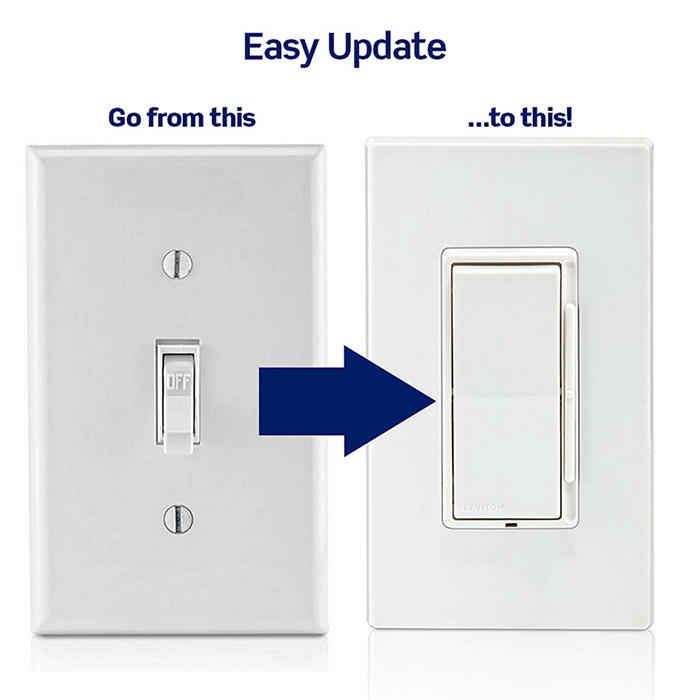 Leviton Decora Lever Edge Rocker Slide Dimmer Switch 150W LED/CFL/Incandescent White (ESL01-1LW)