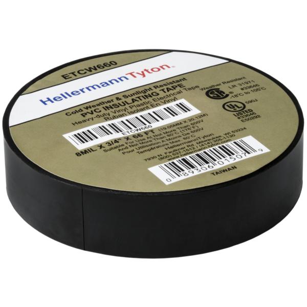 HellermannTyton Electrical Tape .75 Inch X 66 Foot Roll 8.0 mil Thick PVC Black 10 rolls Per Package (ETCW660)