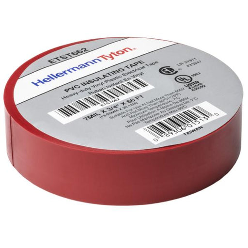 HellermannTyton Electrical Tape .75 Inch X 66 Foot Roll 7.0 mil Thick PVC Red 10 rolls Per Package (ETST662)