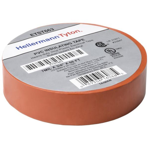 HellermannTyton Electrical Tape .75 Inch X 66 Foot Roll 7.0 mil Thick PVC Orange 10 rolls Per Package (ETST663)