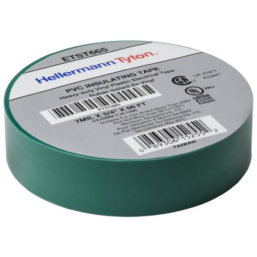 HellermannTyton Electrical Tape .75 Inch X 66 Foot Roll 7.0 mil Thick PVC Green 10 rolls Per Package (ETST665)