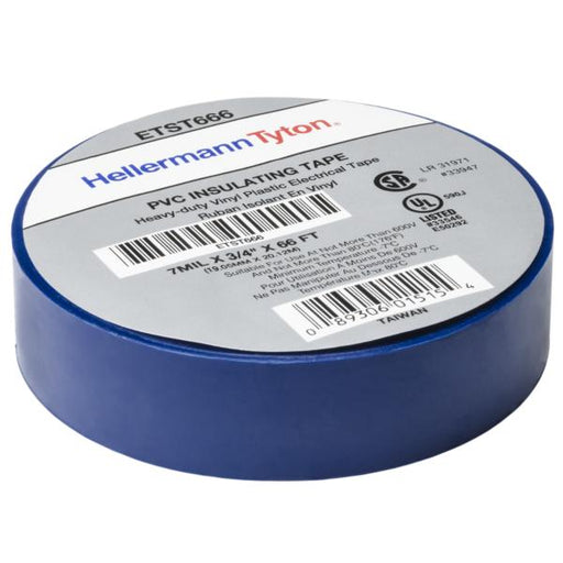 HellermannTyton Electrical Tape .75 Inch X 66 Foot Roll 7.0 mil Thick PVC Blue 10 rolls Per Package (ETST666)