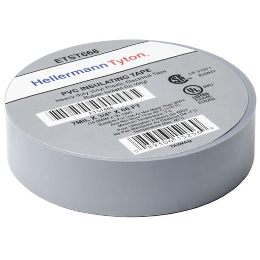 HellermannTyton Electrical Tape .75 Inch X 66 Foot Roll 7.0 mil Thick PVC Gray 10 rolls Per Package (ETST668)