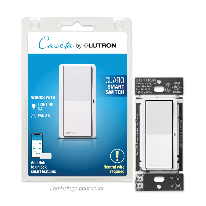 Lutron Claro Smart Switch - Load Ratings--LED 5A Incandescent/Halogen/ELV 600W Fan 3A White (DVRF-5NS-WH)