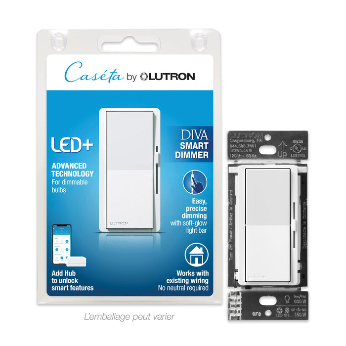 Lutron Diva Smart Dimmer - Load Ratings--LED 150W Incandescent/Halogen 600W White (DVRF-6L-WH)