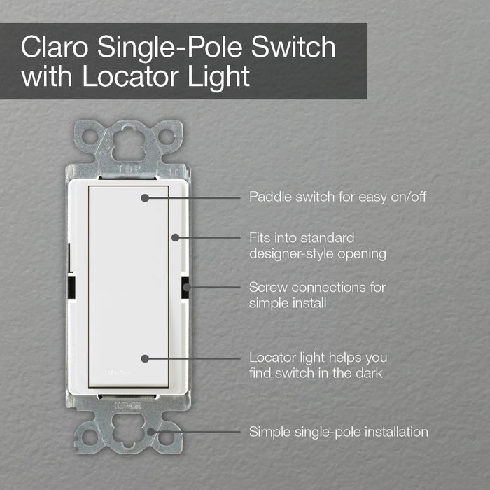 Lutron Claro 15A Switch Single-Pole With Nightlight Ivory (CA-1PSNL-IV)