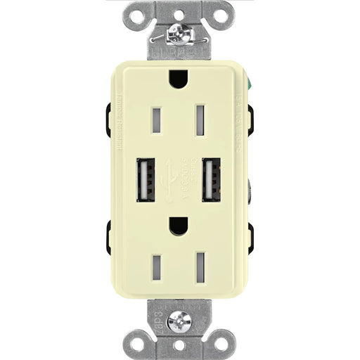 Lutron Claro 15A Receptacle USB Tamper-Resistant Almond (CAR-15-UBTR-AL)