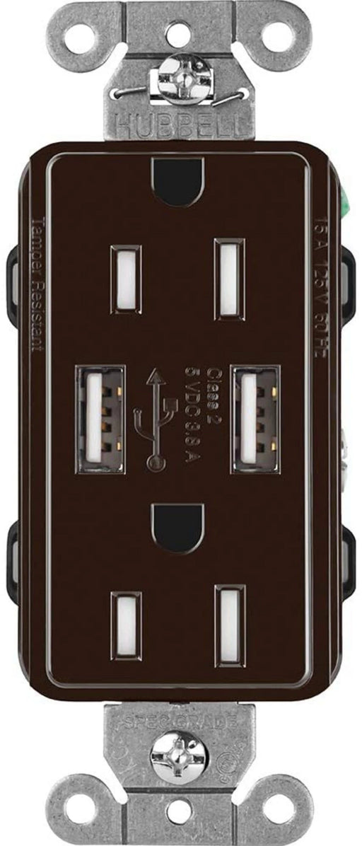 Lutron Claro 15A Receptacle USB Tamper-Resistant Brown (CAR-15-UBTR-BR)