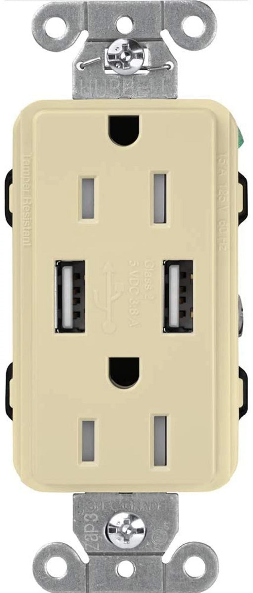 Lutron Claro 15A Receptacle USB Tamper-Resistant Ivory (CAR-15-UBTR-IV)