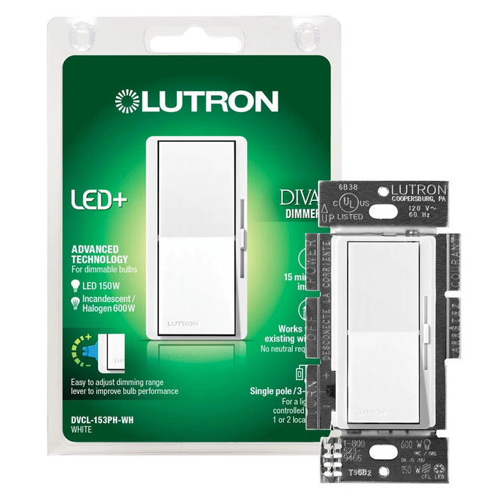 Lutron Diva 150W LED 3-Way White Clamshell (DVCL-153PH-WH)