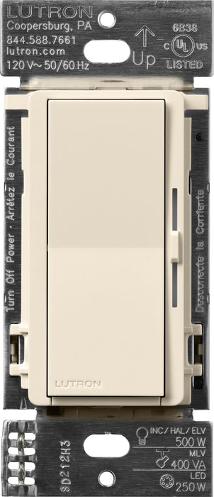 Lutron Diva Smart ELV+ Dimmer Switch for Caseta Systems Phase Selectable 250W LED/400VA MLV/500W ELV Neutral Required 120V Light Almond (DVRF-5NE-LA)