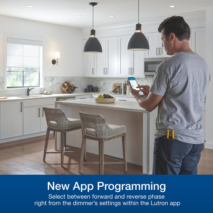 Lutron Diva Smart ELV+ Dimmer Switch for Caseta Systems Phase Selectable 250W LED/400VA MLV/500W ELV Neutral Required 120V Light Almond (DVRF-5NE-LA)