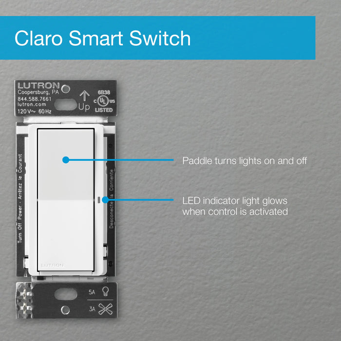 Lutron Claro Smart Switch - Load Ratings--LED 5A Incandescent/Halogen/ELV 600W Fan 3A Brown (DVRF-5NS-BR)
