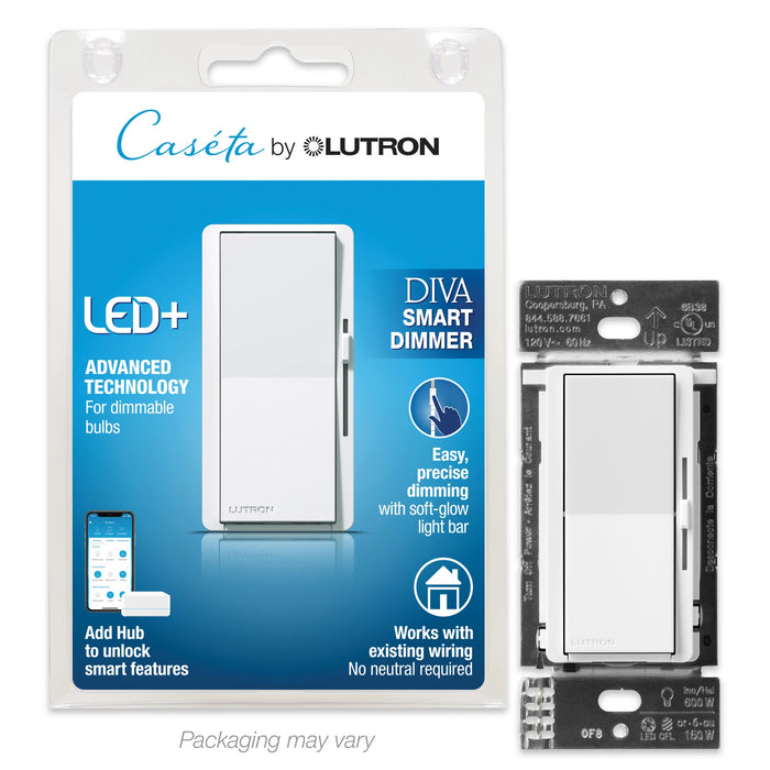 Lutron Diva Smart Dimmer - Load Ratings--LED 150W Incandescent/Halogen 600W White (DVRF-6L-WH)