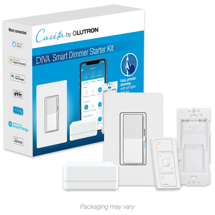 Lutron Diva Smart Dimmer Starter Kit With Smart Hub/Diva Smart Dimmer/Pico Remote/Faceplate/Mount (DVRF-BDG-1D)