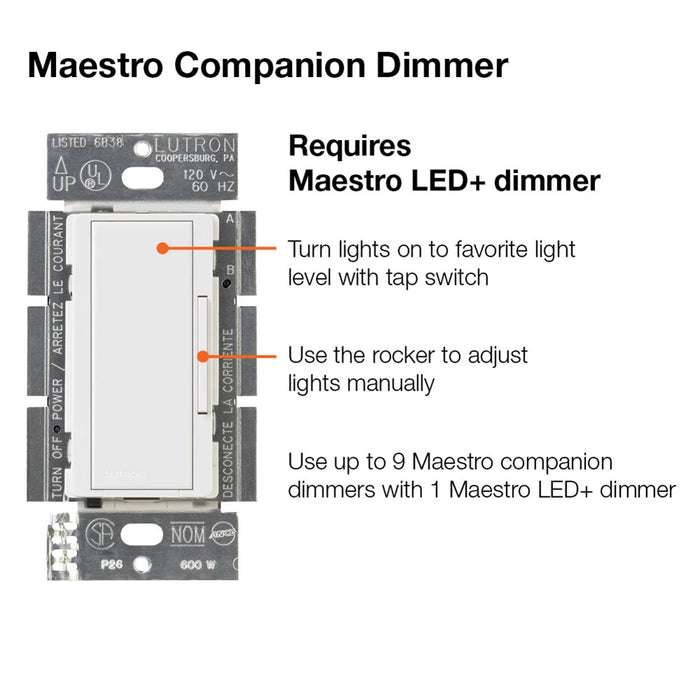 Lutron Maestro Accessory Dimmer White Clamshell (MA-RH-WH)