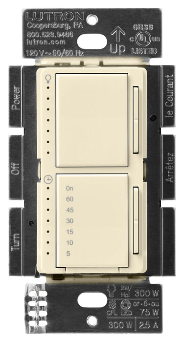 Lutron Maestro Dual LED+ Controls Dimmer And Timer Single Pole Almond-Box (MACL-L3T251-AL)